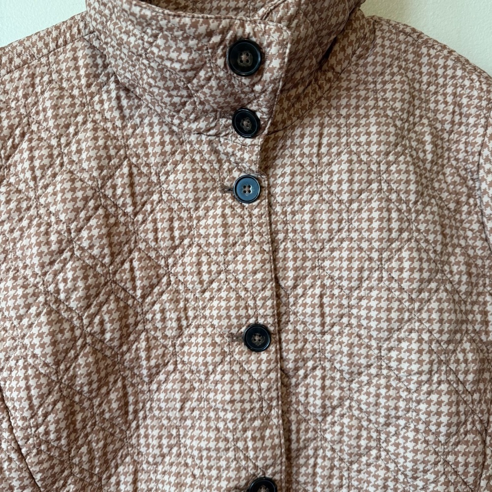 Lands End‎ Womens Jacket 1X Brown Houndstooth Quilted PrimaLoft Button Front - Picture 3 of 9